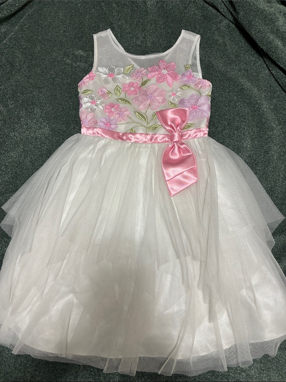Jona Michelle Pink and White Floral Embroidered Tulle Party Dress, 8